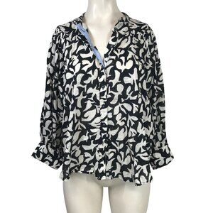 DANIELLE KROLL ANTHROPOLOGIE -WOMEN'S SMALL - BLACK CREAM BUTTON UP FLORAL SHIRT
